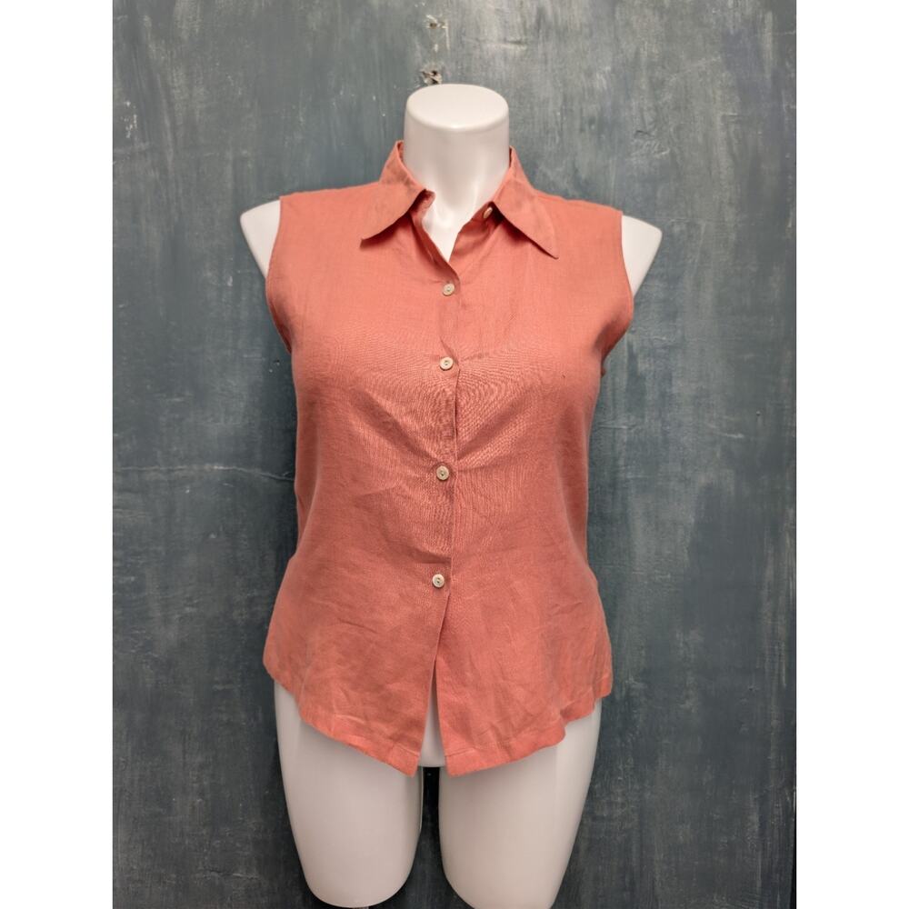 J. Crew Sleeveless Button Down Linen Shirt Coral Salmon Size Large
